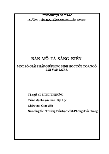 Bản mô tả SKKN Một số giải pháp giúp học sinh học tốt Toán có lời văn Lớp 5