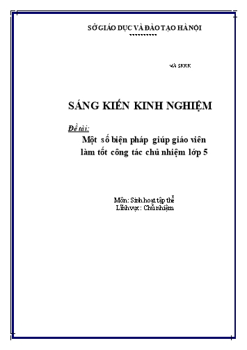 SKKN Một số biện pháp giúp giáo viên làm tốt công tác chủ nhiệm Lớp 5