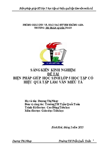 Sáng kiến kinh nghiệm Biện pháp giúp học sinh Lớp 5 học tập có hiệu quả tập làm văn miêu tả