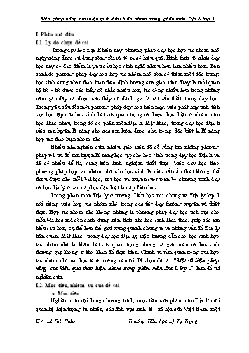 Sáng kiến kinh nghiệm Một số biện pháp nâng cao hiệu quả thảo luận nhóm trong phân môn Địa lí Lớp 5