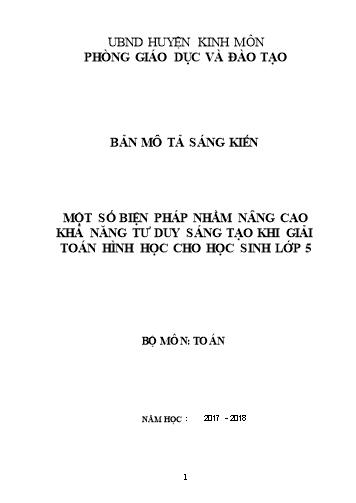 Sáng kiến kinh nghiệm Một số biện pháp nhằm nâng cao khả năng tư duy sáng tạo khi giải toán hình học cho học sinh Lớp 5