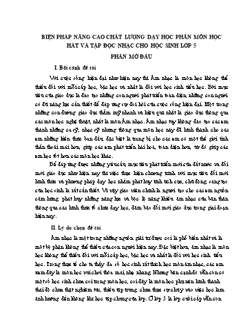 SKKN Biện pháp nâng cao chất lượng dạy học phân môn học hát và tập đọc nhạc cho học sinh Lớp 5