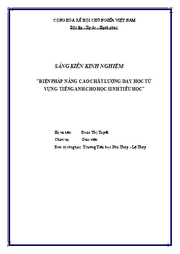 Sáng kiến kinh nghiệm Biện pháp nâng cao chất lượng dạy học từ vựng tiếng anh cho học sinh tiểu học Khối 5