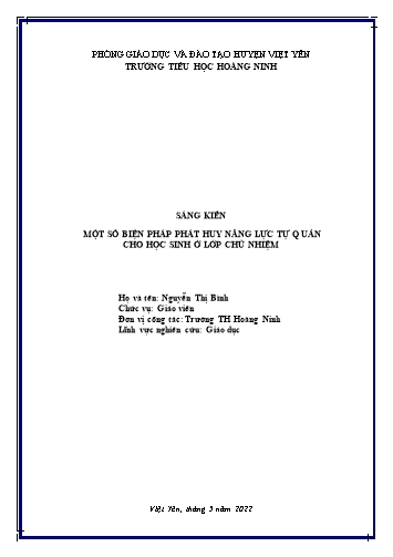 Sáng kiến kinh nghiệm Một số biện pháp phát huy năng lực tự quản cho học sinh ở Lớp 5 chủ nhiệm