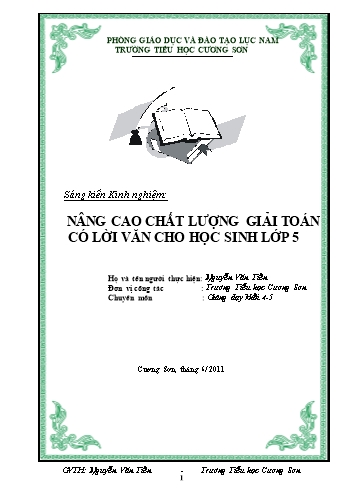 Sáng kiến kinh nghiệm Nâng cao chất lượng giải toán có lời văn cho học sinh Lớp 5