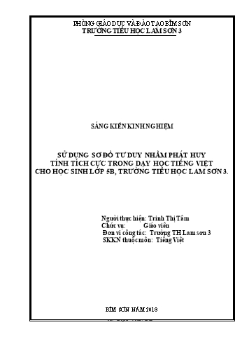 Sáng kiến kinh nghiệm Sử dụng Sơ đồ tư duy nhằm phát huy tính tích cực trong dạy - Học Tiếng Việt cho học sinh Lớp 5